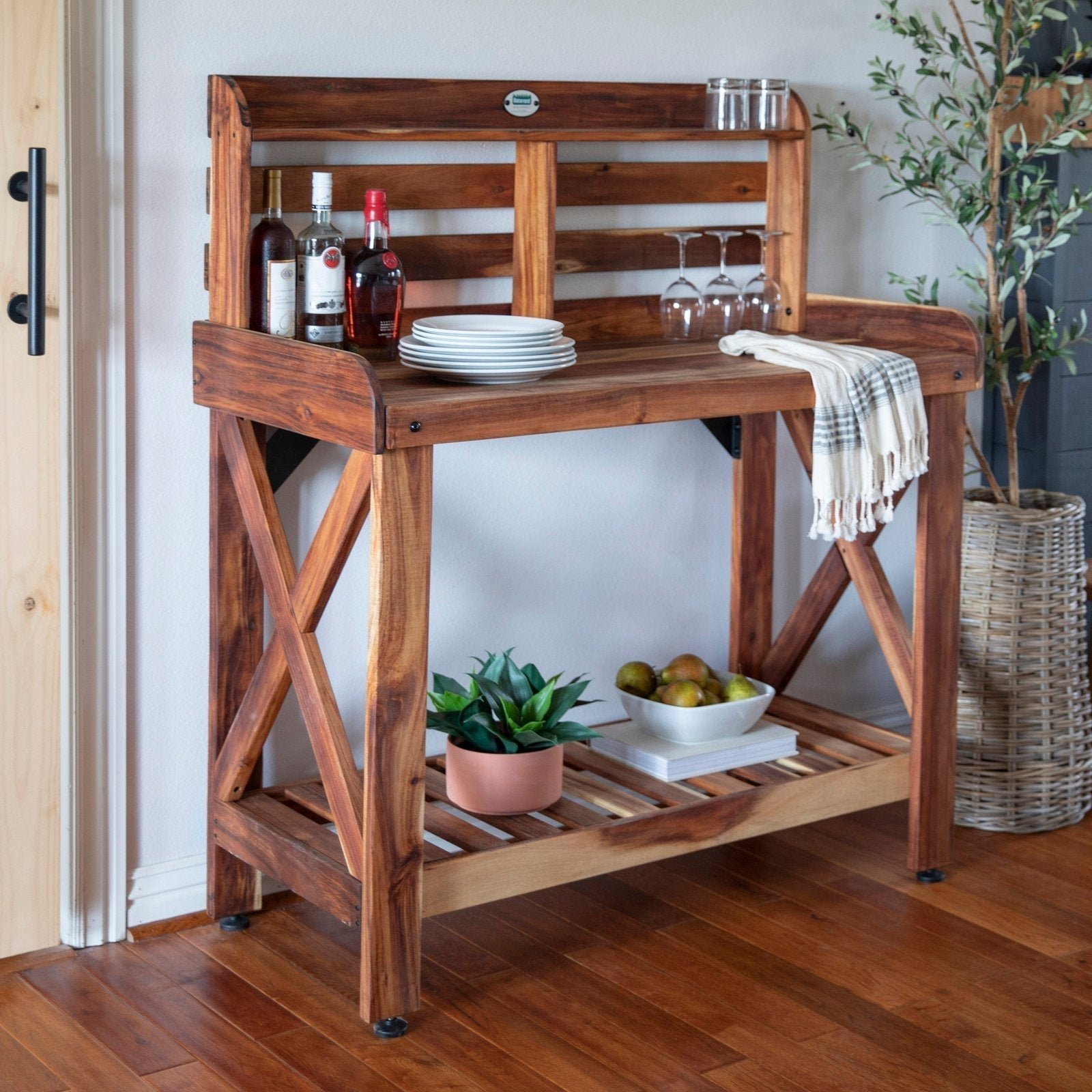 Potting Table/Bench/Serving Bar – Acacia Wood - Image 4